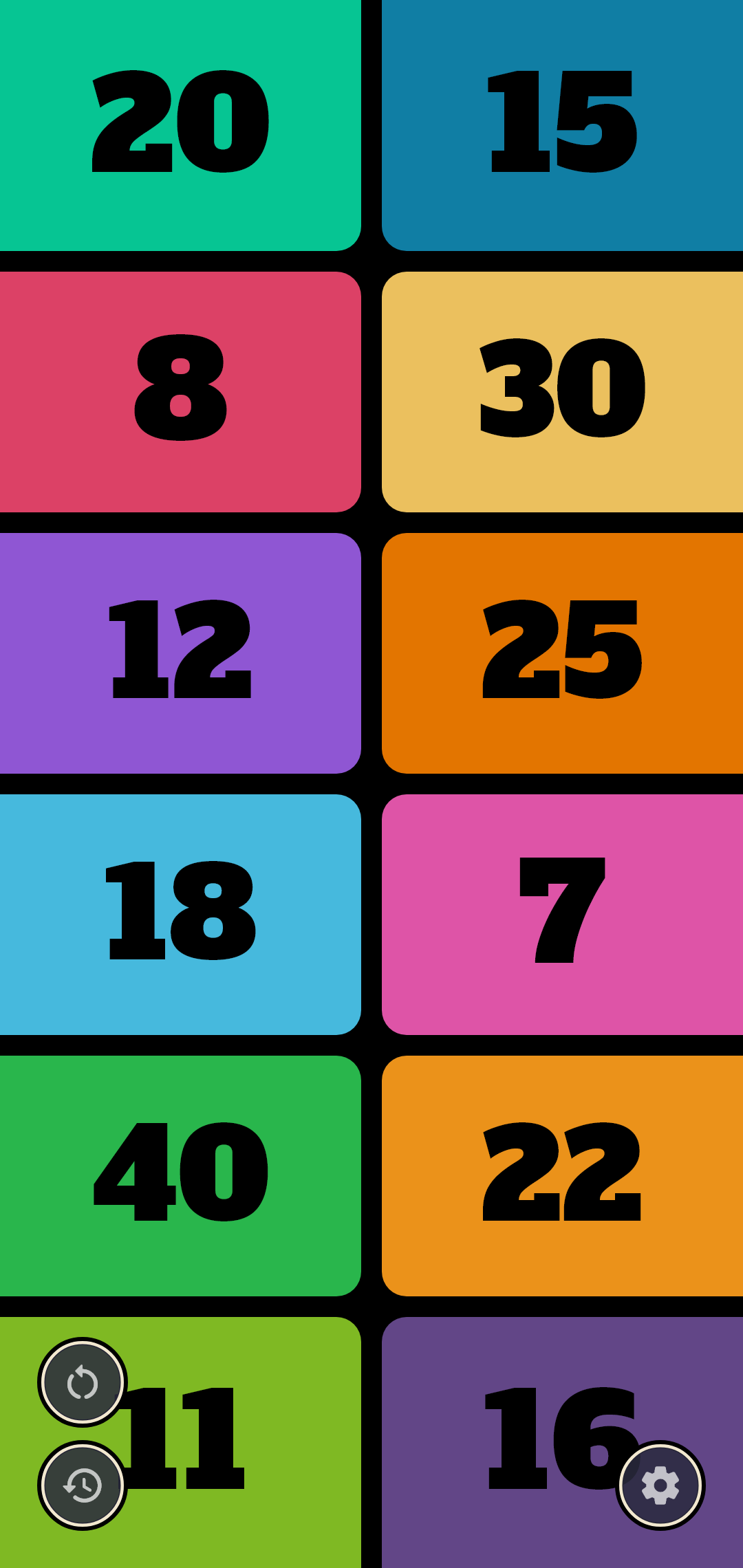 Douze compteurs colorés affichés simultanément