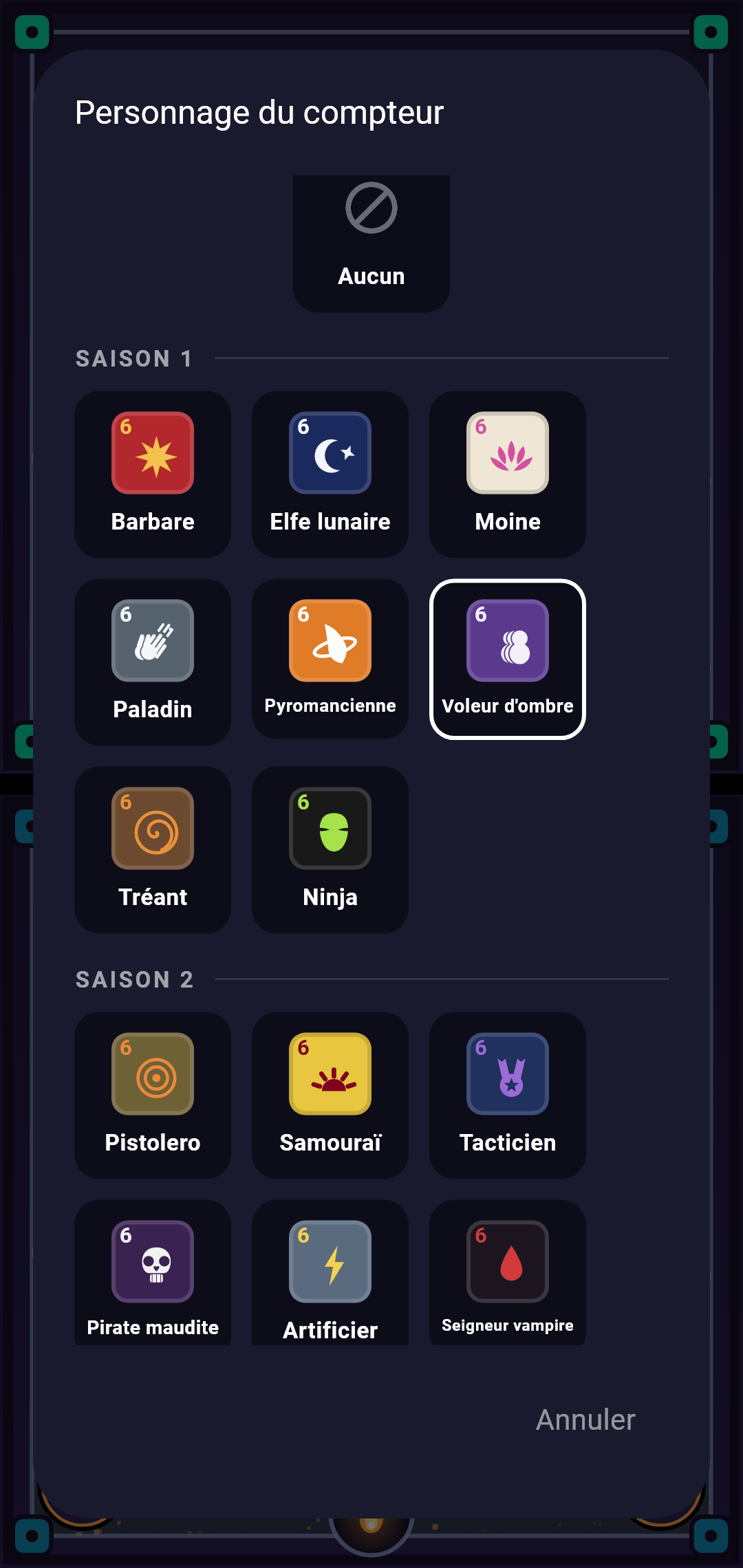 Throne — sélecteur des 44 personnages